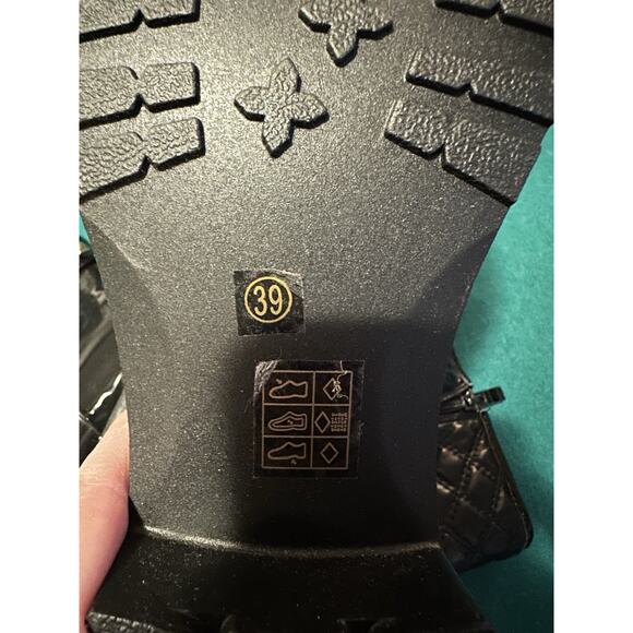 Alexis Leroy Black Quilted Rain Boots Women’s 39 US 8 Stud Buckle Mid-Calf - Picture 6 of 7